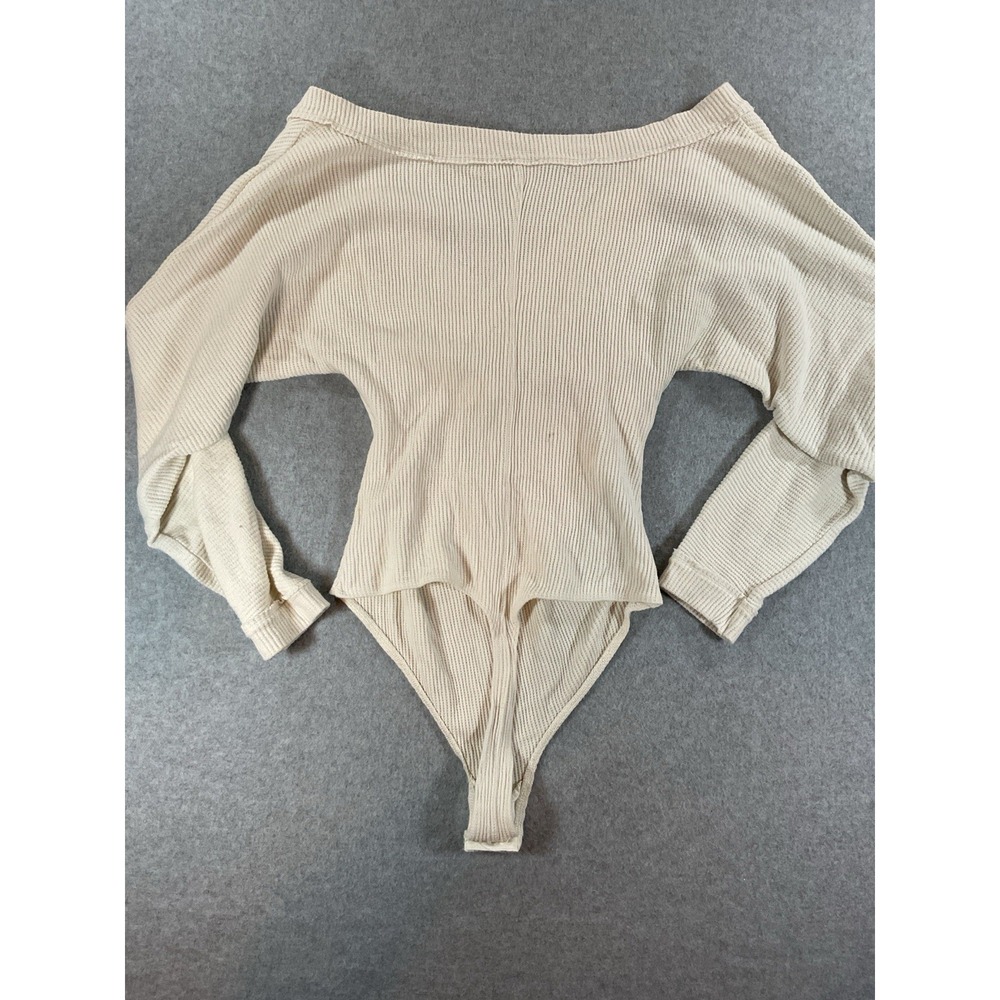 Intimately Free People Cream Ribbed Wrap Bodysuit Long Sleeve Large #453